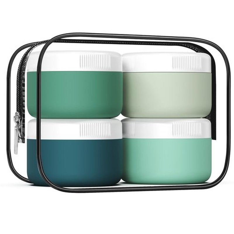 Kuangre Travel Containers for Toiletries, Silicone Cream Jars BPA Free, TSA Approved 2oz Travel Size Containers, Leak-proof Travel Essentials with Lid for Cosmetic Face Hand Body Cream (4 Pack)