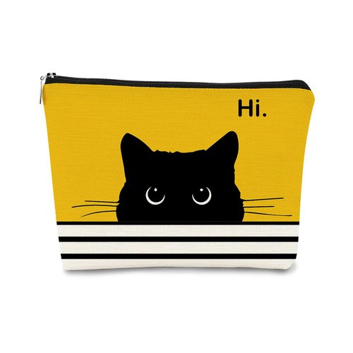 BARPERY Cat Makeup Bag,Cat Gifts，Black Cat Purse,Gifts For Cat Lovers,Small Cute Makeup Bag Cosmetic Bag For Women Teen Girls,Birthday Gift,Cat Owners Gifts,Cat Lady Gifts For Women(Yellow)