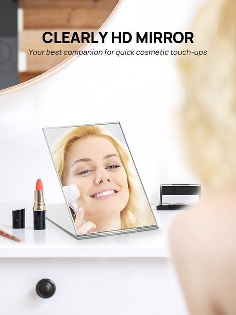 MIRRORNOVA Portable Folding Mirror, Ultra-Slim Durable Makeup Tabletop Mirror for Travel with Aluminum Shell, Large Size 6"