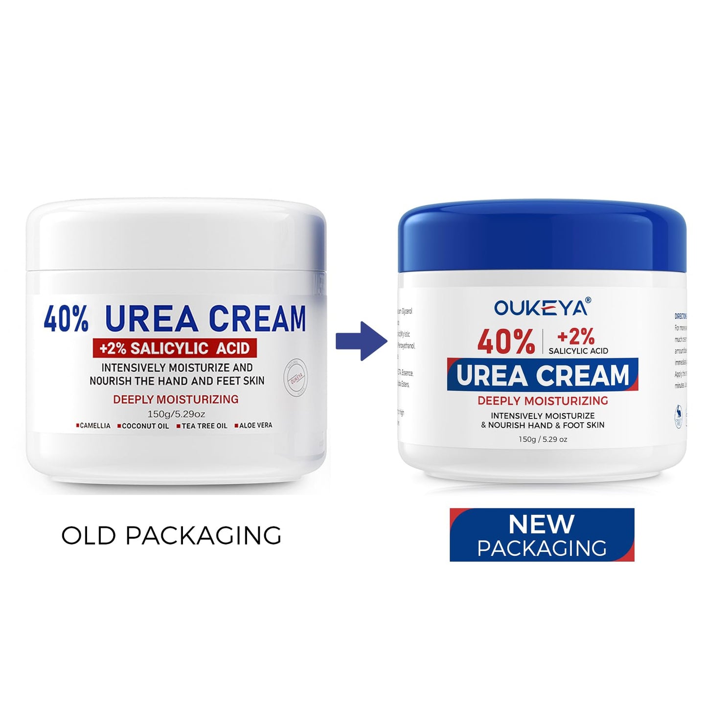 OUKEYA NEW FORMULA Urea Cream 40% Plus 2% Salicylic Acid for Feet Maximum Strength, Dry Cracked Hand Heel Moisturizing Repair Lotion for Knees, Elbows, Removes Corns, Dead Skin Cream, 5.29 oz