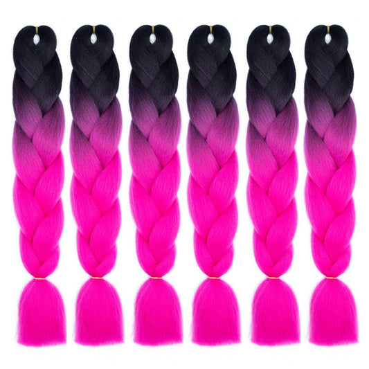 SHUOHAN 6 Packs Ombre Jumbo Braiding Hair Extensions 24 Inch High Temperature Synthetic Fiber Hair Extensions for Box Braids Braiding Hair (Black to Rose Red)