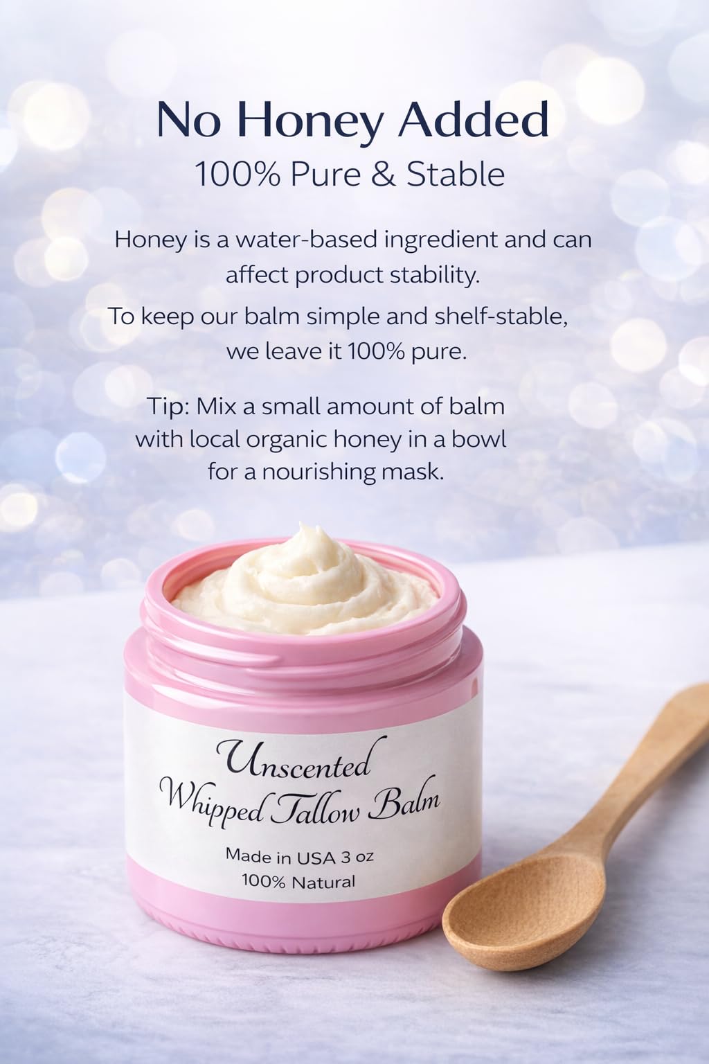 HANDMAD UNSCENTED Whipped Tallow Balm, 100% Natural Moisturizer from Grass-Fed Cows for Dry and Sensitive Skin. (Unscented 1)