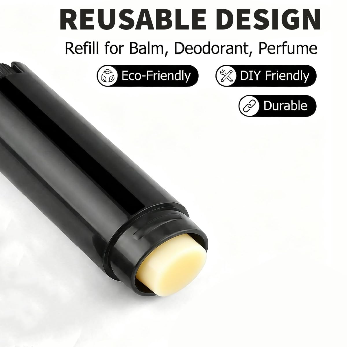 erioctry 4.5g 0.15oz Empty Refillable Plastic DIY Lipstick Lip Balm Lip Gloss Tubes Holder Containers Oval Deodorant Crayon Tube Pipe Bottle Case (50pcs, Black)