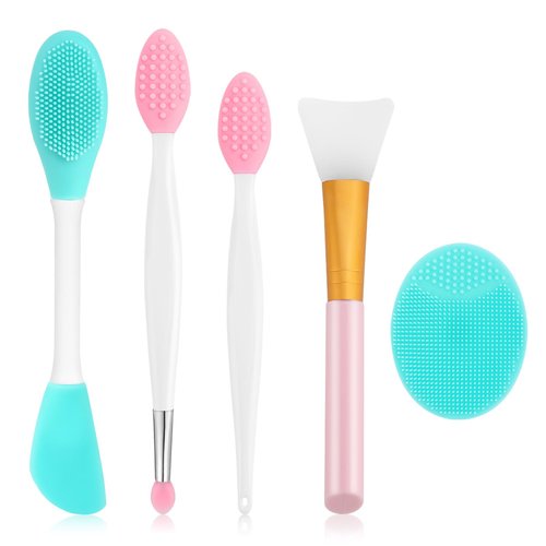 Silicone Face Scrubber, 2pcs Exfoliating Lip Brush, 1pcs Cleansing Brush,2pcs Face Mask Brush Exfoliator Blackhead Skin Care Tool