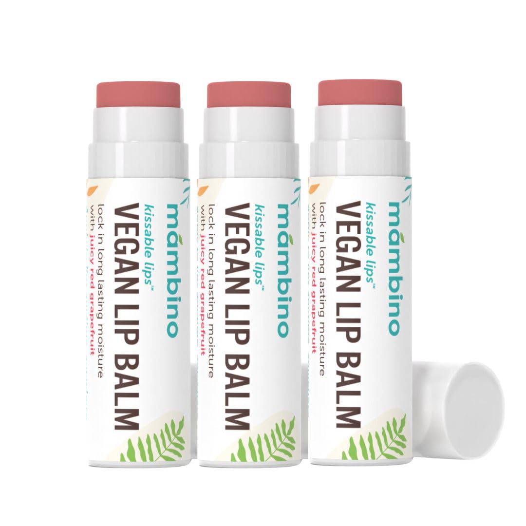 Mambino Organics Kissable Lips Vegan Lip Balm, Glossy Pink Grapefruit Lip Moisturizer, Hydrating Plant-Based Lip Care with Olive & Jojoba Oils, Clean Beauty Lip Product, 7 g