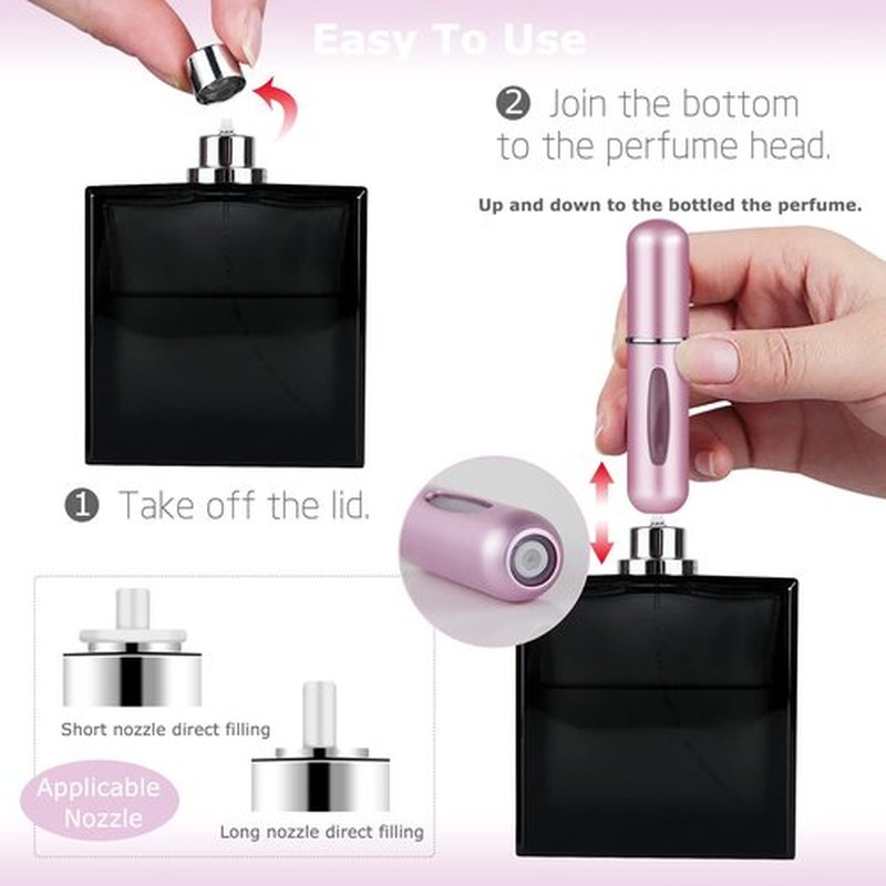 Fivexing 2Pcs Refillable Perfume Atomizer Bottles，Portable Mini Separate Perfume Bottle，Travel and Outings Spray Boxes Dispensers 5ml/0.2oz(Matte Pink)
