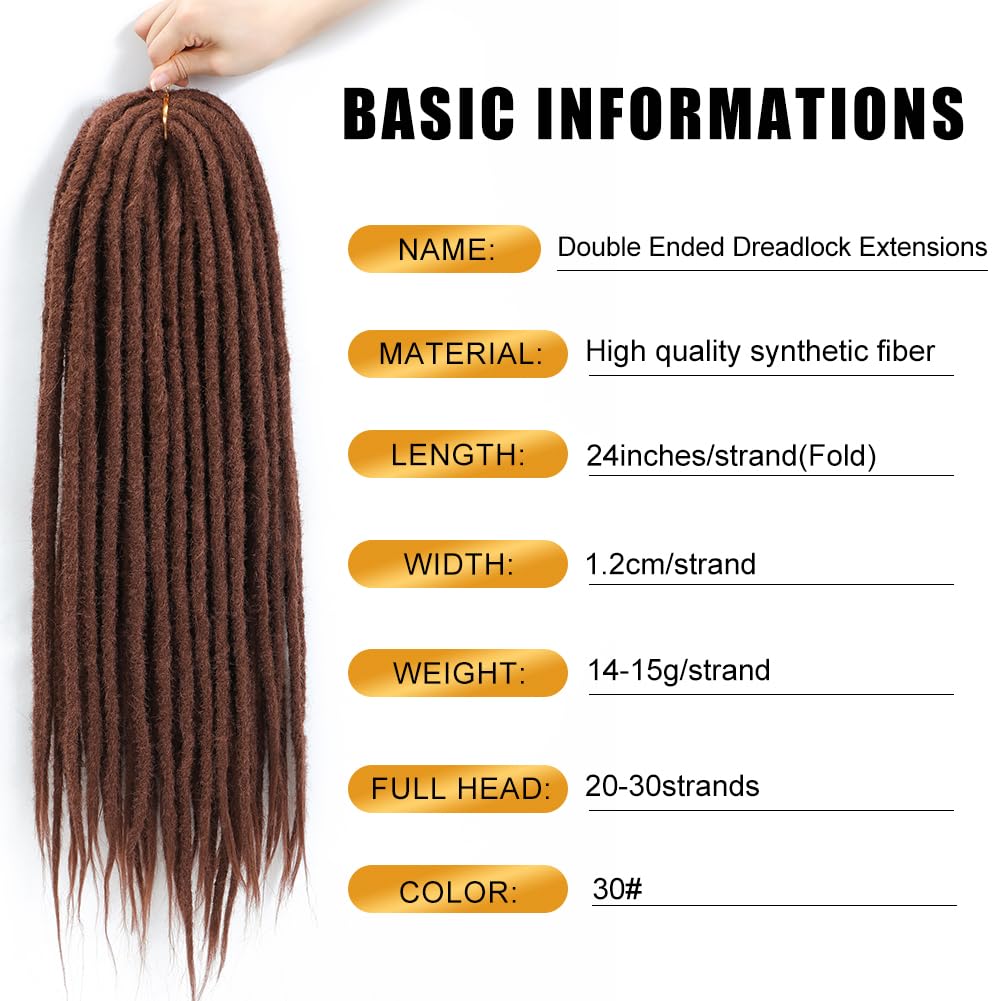 Aguacor Straight Dreadlocks Synthetic Double Ended Dreadlock Extensions 24inches 5 Strands Width 1.2cm Soft Dark Brown DE Dreadlock Extensions for Women (5 Strands, 30#)