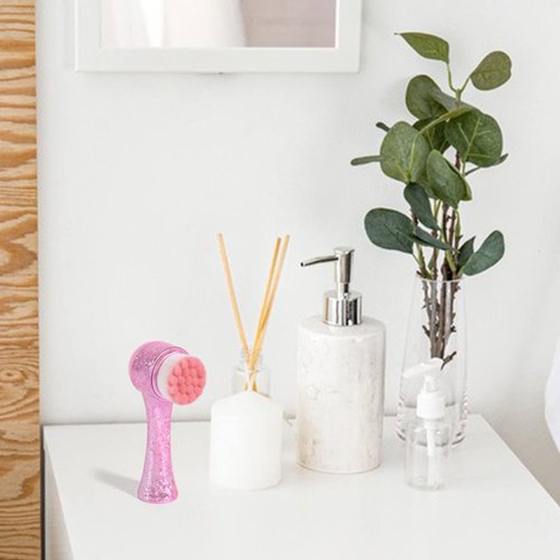 Beomeen Face Brush 2 in 1, Facial Cleansing Exfoliating Brush with Ultra Fine Soft Bristles for Pore Deep Cleansing Silicone Double Side Face Wash Scrub Brush for Skin Care, Ice Flower Pink