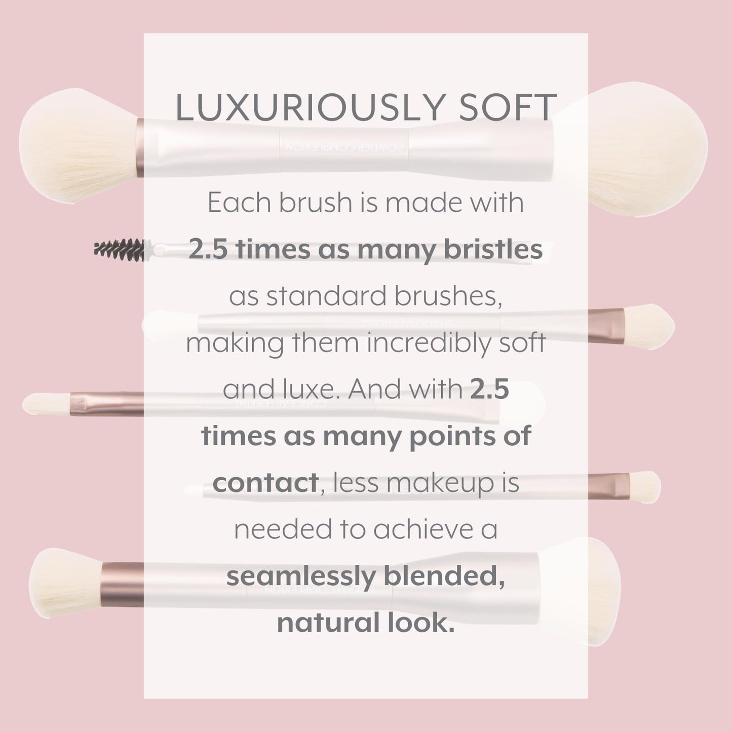 Jenny Patinkin Makeup Brushes, 6 Luxury Dual Ended, Professional & Travel Makeup Brush Set with White Leather Case, 2.5x More Vegan, Soft Bristles for Full Face Flawless Application.
