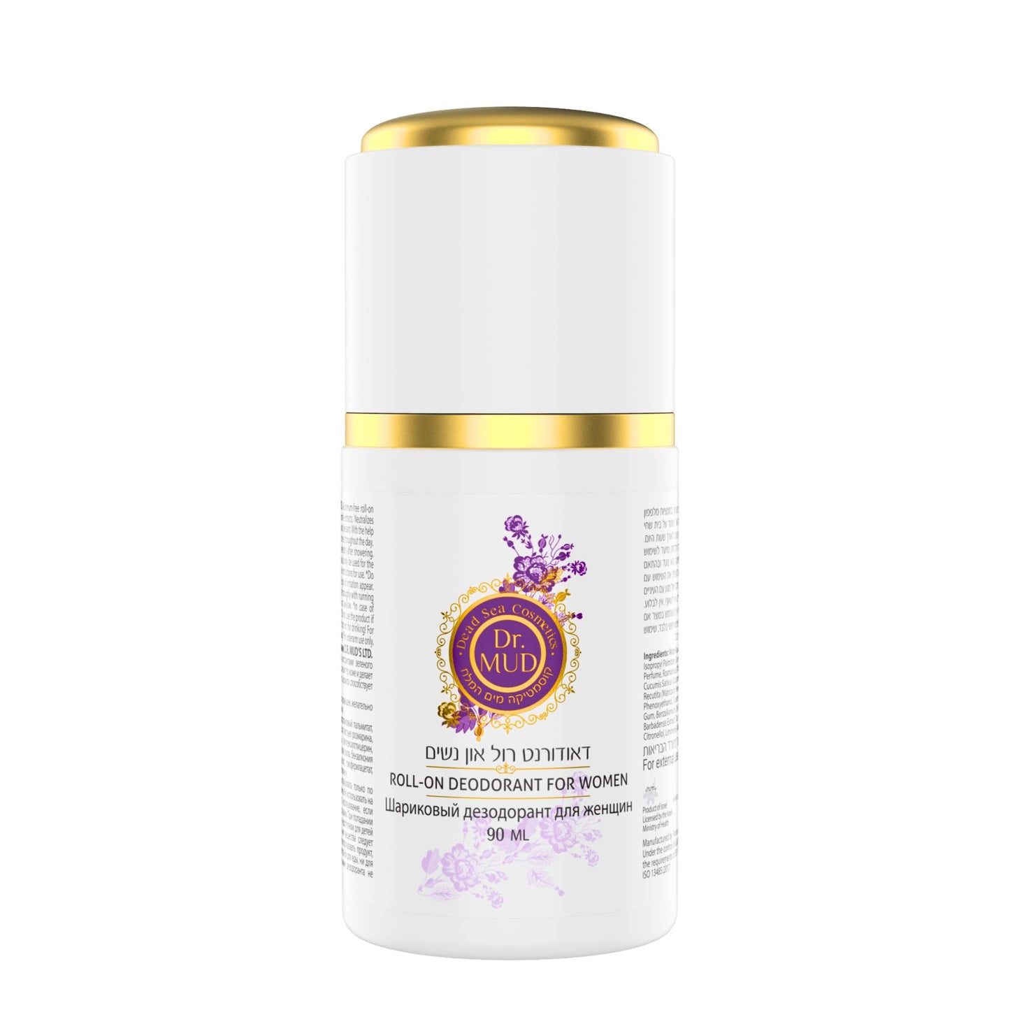 Dr. MUD Roll-On Deodorant for Women – Aluminum-Free, Natural Odor Protection with Dead Sea Minerals, Aloe Vera, Cucumber & Chamomile – Long-Lasting, Non-Sticky, Refreshing Scent | 90ml