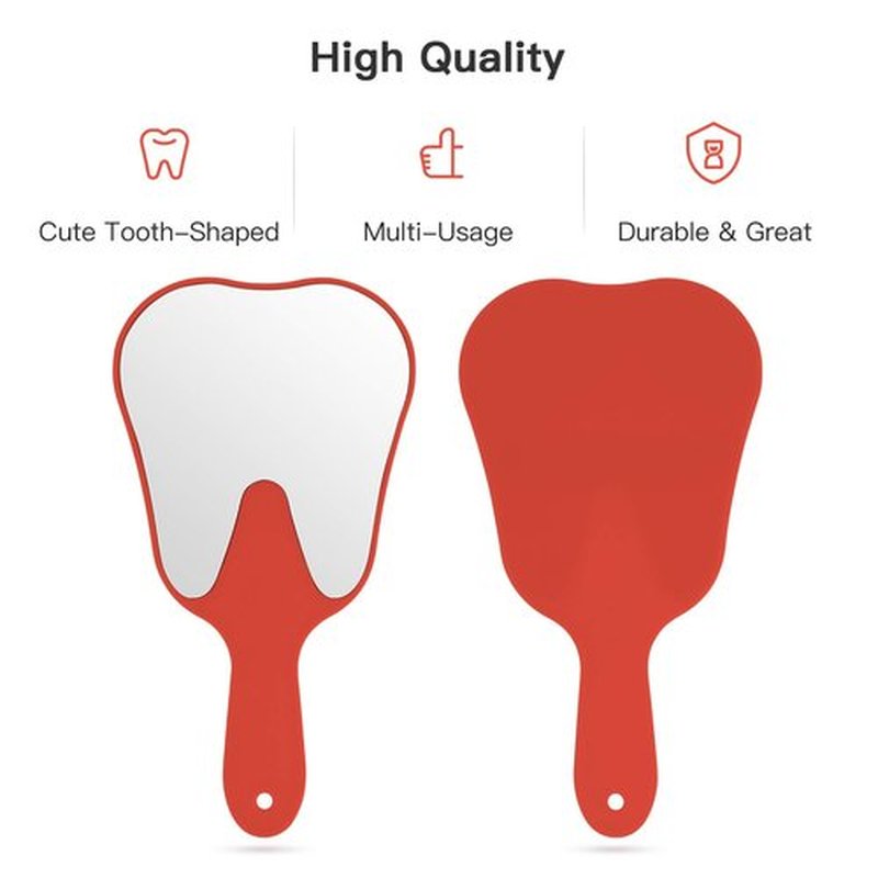 Annhua Dental Hand Mirror Small Handheld Mirrors with Handle Red, Tooth Shaped Mirror Hand Held Makeup Face Mirror for Salon|Dentist Clinic|Barber|Hairdressing