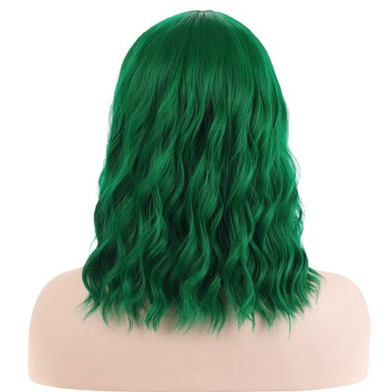 RightOn Emerald Green Wig for Women Short Curly Wig Green Bob Wig Beach Wave Wigs Shoulder Length Wig with Wig Cap