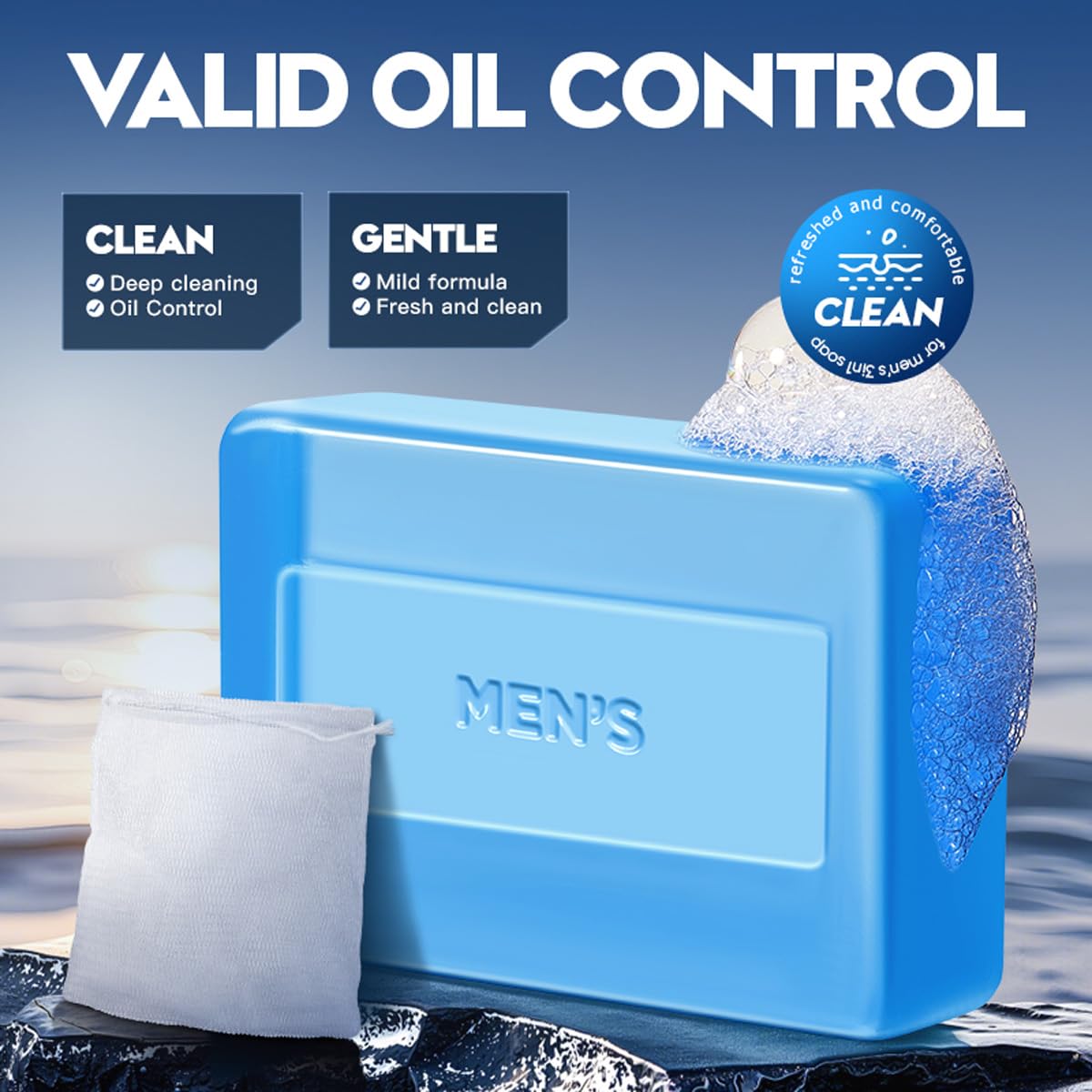 BEUKING 3 in 1 Bar Soap for Men, Bar Cleanser for Body, Face, and Shaving Extra, Gentle Body and Facial Cleanser Effectively Washes, Moisturizing Bar Soap to Clean and Hydrate Skin (3.53 oz, Blue)
