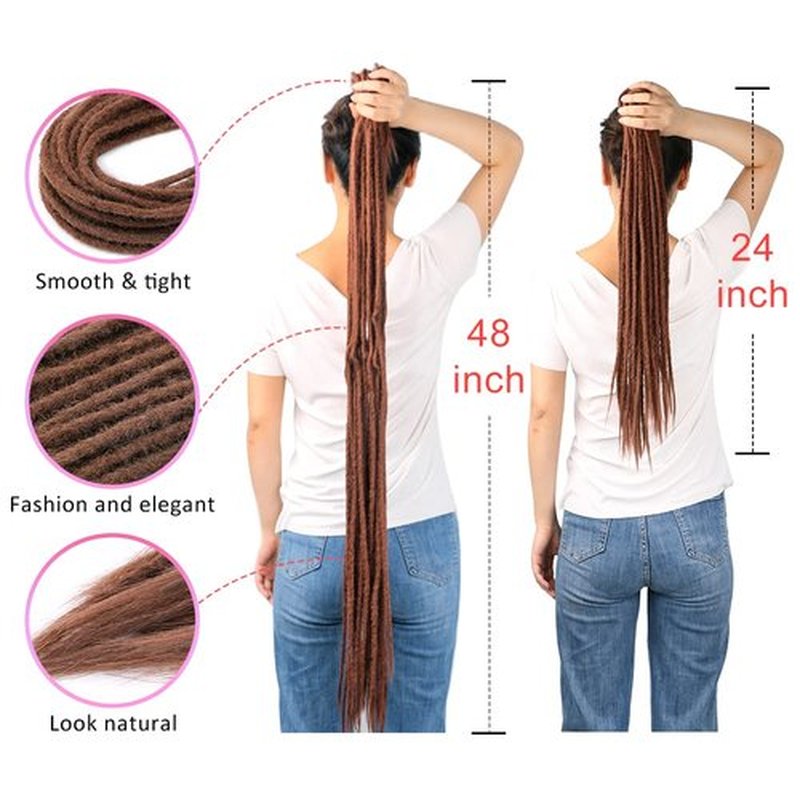 DAIRESS 24 Inch Double Ended Dreadlock Extensions Synthetic Dreads 5strands/pack Synthetic Braids Thin 0.6cm Soft Handmade Reggae Hair Hip-Hop Style Dread Extensions Locks Hair(5strands/pack,30#)