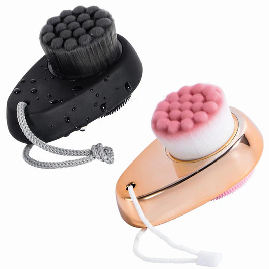 2 PCS Facial Cleansing Brush 2 in 1 for Face Exfoliation, Dual Sided Silicone Face Scrubber Soft Microfiber Face Scrub Brush for Pore Deep Cleansing & Skincare with Lid (Random Gold/Black Gold