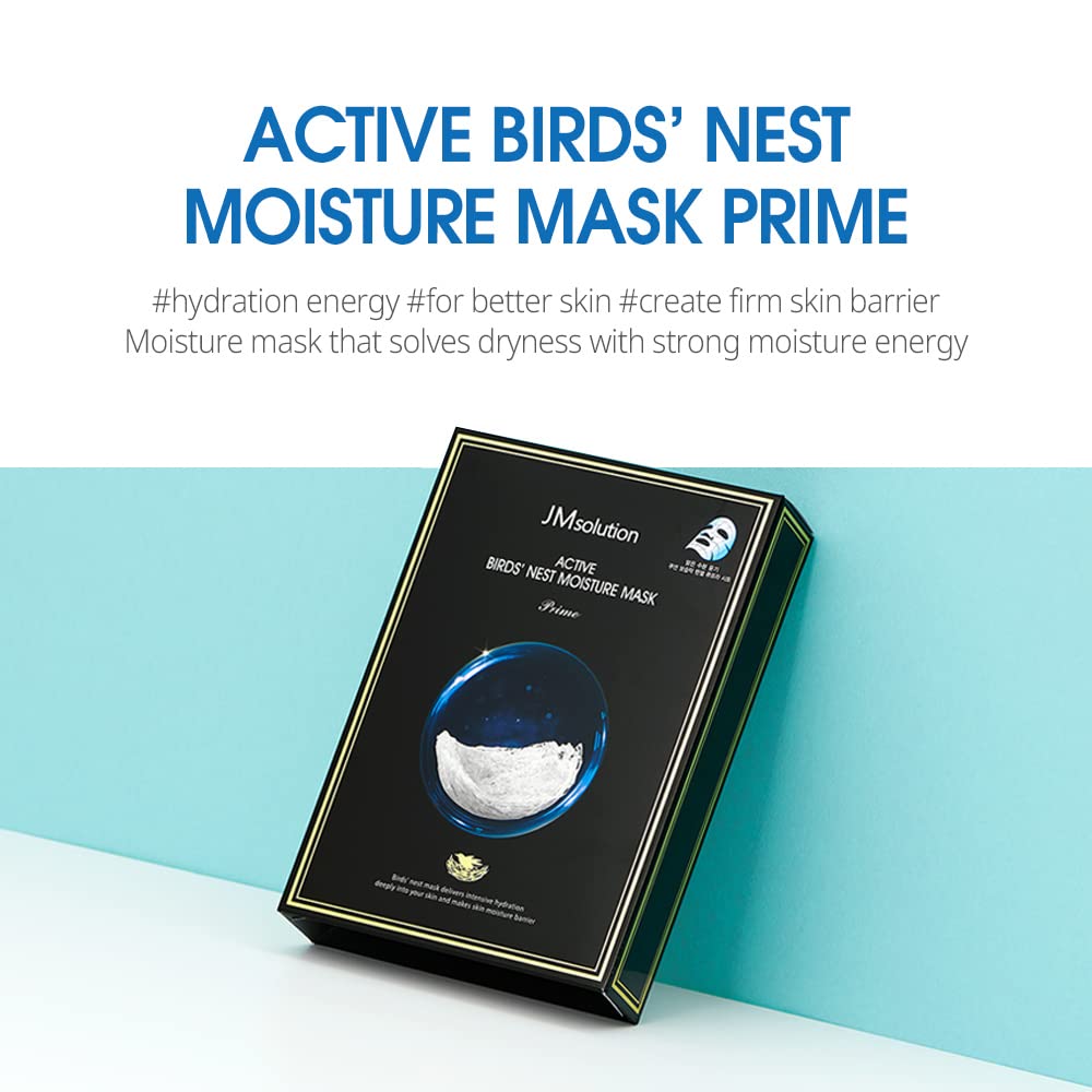 JMsolution Active Bird's Nest Moisture Mask Prime (10 Sheets) | [3.5 Billion Sold] K-Beauty Face Mask with Swiftlet Nest Extract for Deep Hydration & Radiance | Revitalizing Facial Sheet Mask