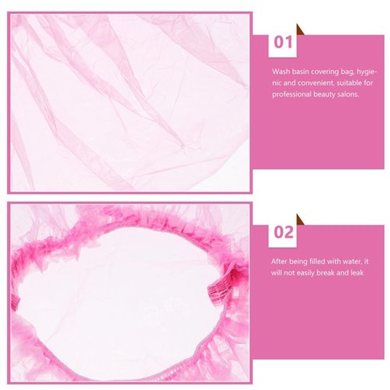 Baluue 300pcs Washbasin Bag Salon Bowl Liner Soaking Products Care Wash Basin Liners SPA Supplies for Salon Basin Wrapping Bag PE Elastic Mouth Bath Mat Pink, Basin Diameter within 9.84inch /25cm
