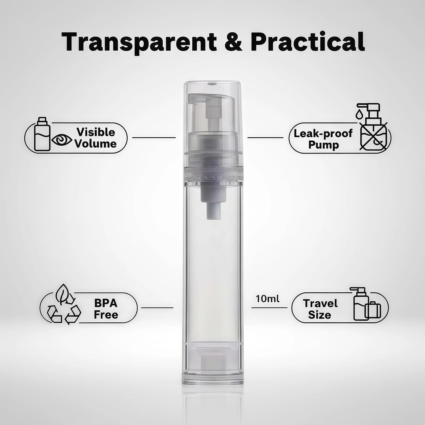 erioctry 5ML Airless Pump Bottle-Empty Refillable Clear Airless Vacuum Pump Cream Lotion Bottle Travel Bottles Toiletries Liquid Container for Cosmetic Make-up Pack of 6