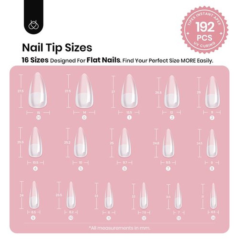 Beetles Tipex Instant Apex Nail Tips, 192Pcs Medium Stiletto Acrylic Nails Pre-Building Pre-Etched Thicker Gel Nail Tips - 16 Sizes Strong Full Cover False Nail Extension Building Gel Press-on Nails