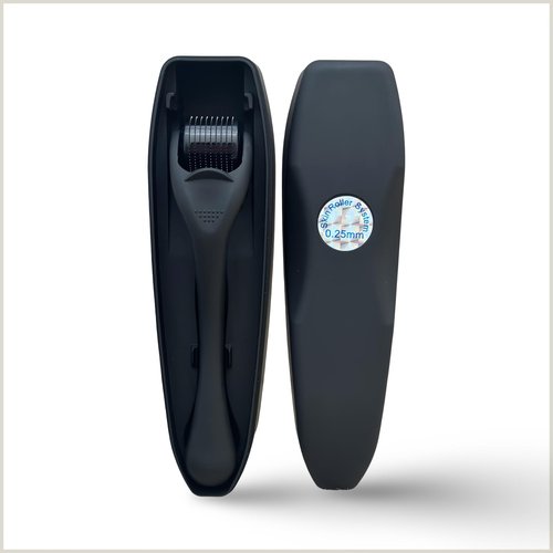 Derma Roller Microneedling Roller, 0.25mm Stainless Steel, Roller for Face, Beard, Hair, Body, Microneedle Derm Stamp with Storage Case | For Women and Men | (Matte Black)