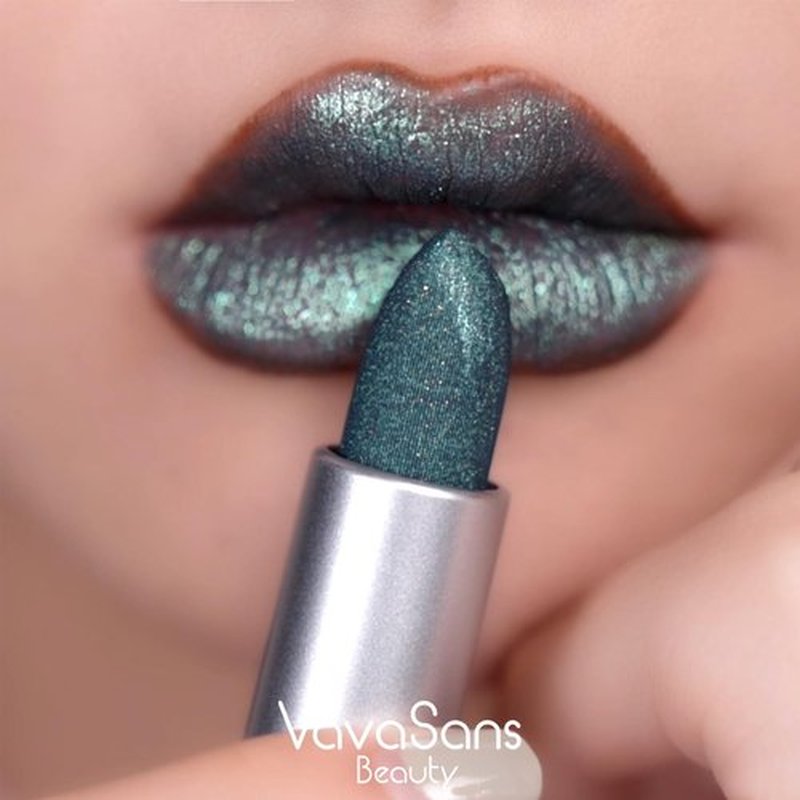 VavaSans Vegan Glitter Lipstick Turquoise Shimmer Metallic Sparkling Blue Green Shade Long Lasting Waterproof Non-Sticky Formula Diamond Shiny Highly Pigmented Lip Stick for Women