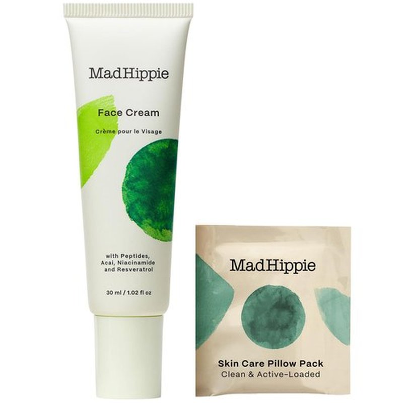 Mad Hippie Face Cream – Age-Defying Face Moisturizer & Skin Tightening Cream with Niacinamide, Advanced Peptides & Argan Oil (1.02 Oz) + Skin Care Pillow Pack