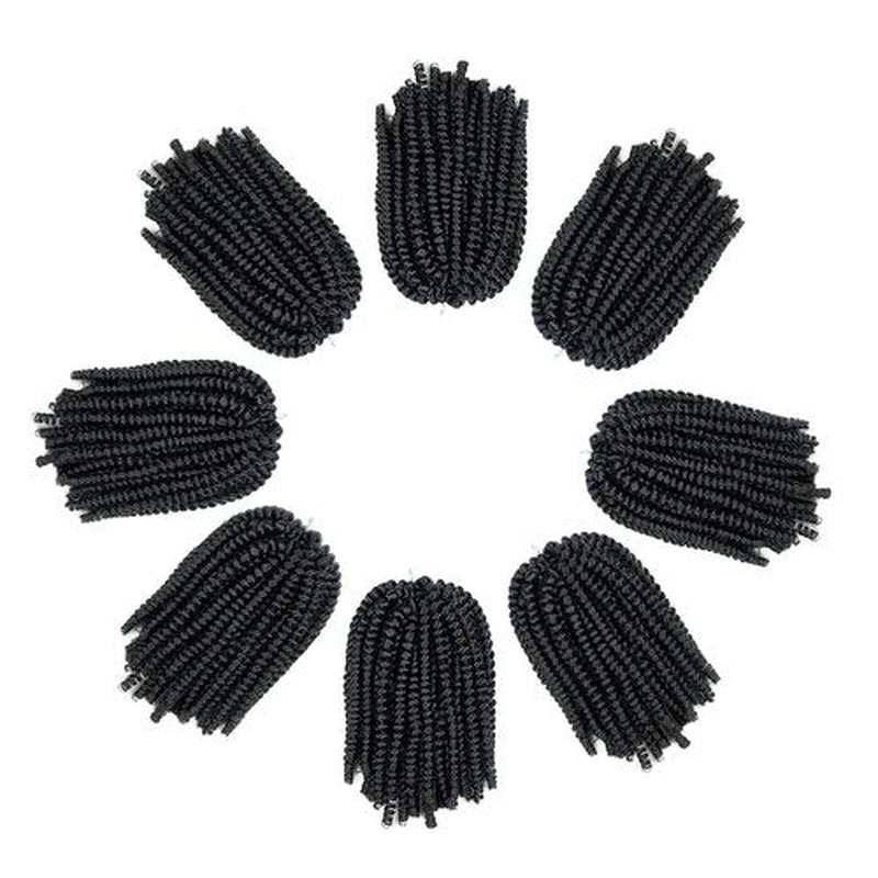 JOEDIR HAIR Spring Twist Crochet Hair 8 Inches 8 Pieces/Pack Black Synthetic Spring Curl for Black Women Brading Hair Extension (Color:1B)