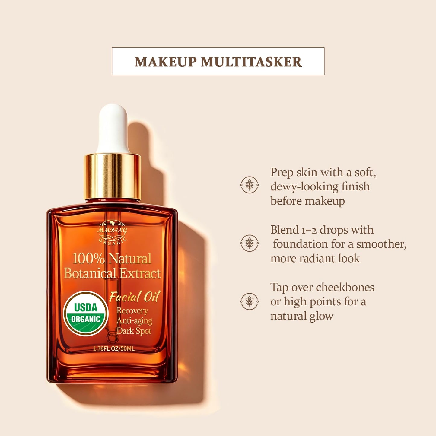 MMPANG Organic Face Oil, Rose Oil & Vitamin C USDA Facial Oil for Dry Skin