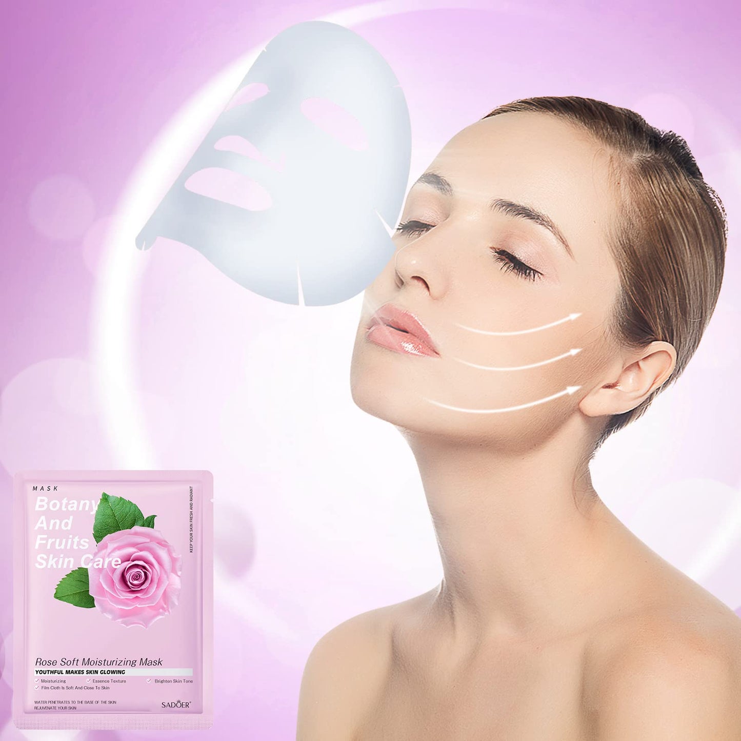 Jakuva 12PCS Deeply Moisturizing Facial Masks,Collagen Face Mask Facial Patches for Anti-Aging,Anti Wrinkle & Face Skincare,Firm Skin Softening Facial Pads,Rose Pink