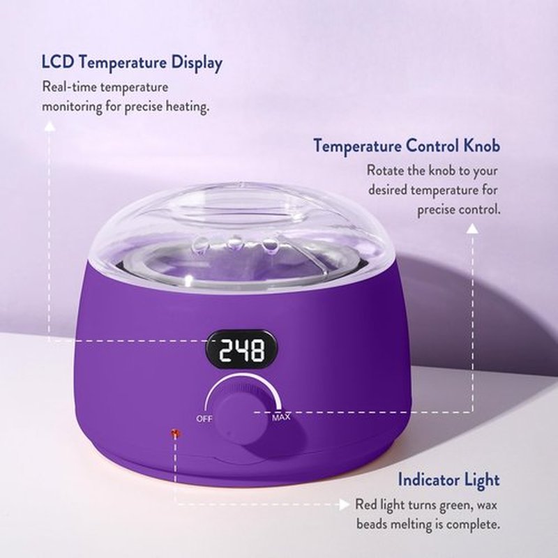 Digital Wax Warmer for Hair Removal : LCD Professional Waxing Pot Hard Wax Heater for Waxing - 14 oz Melt Wax Pot and Transparent Lid(Purple)
