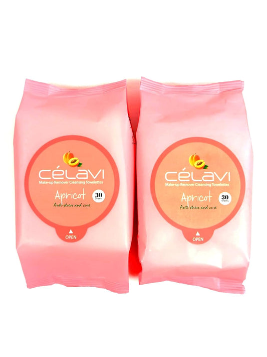 Celavi Makeup Remover Wipes - Gentle Cleansing Towelettes | 60 Sheets, Apricot Scent