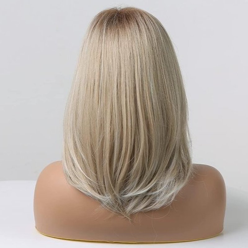 BERON Blonde Wig Long Layered Wigs for Women Blonde Wig with Dark Roots Layered Synthetic Hair Wig with Bangs