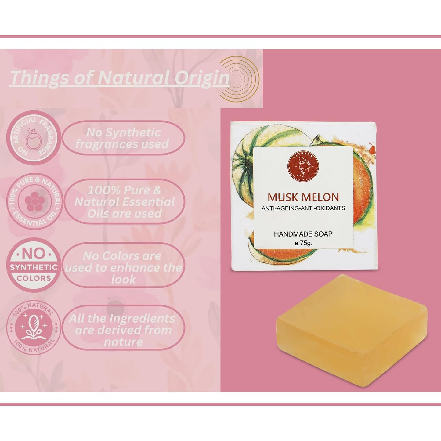AATMANA Musk Melon Handmade Natural Bar Soap for Men & Women, Moisturizing Body & Face Soap, 7.9 Oz Soap Bars (3 Soap Set)