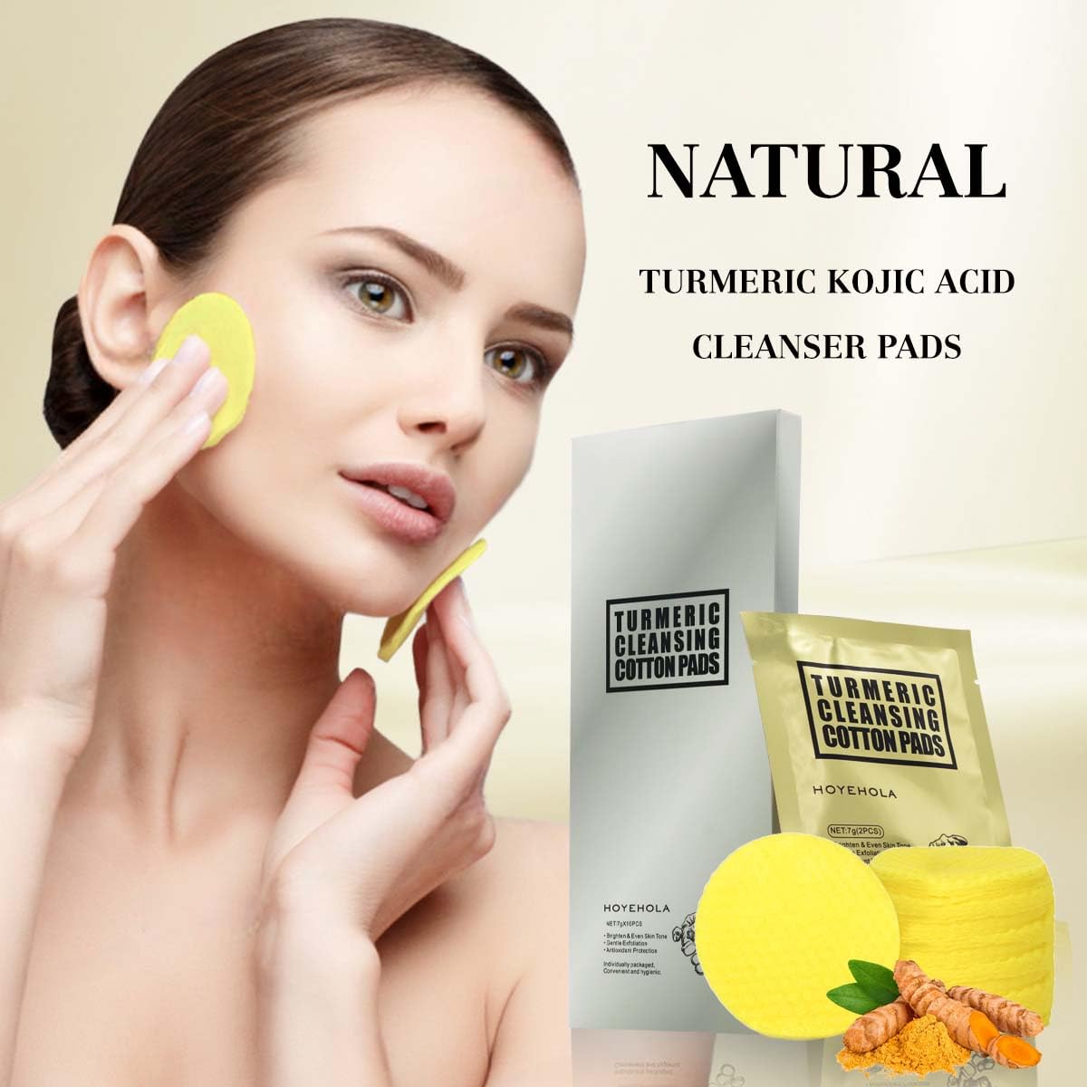 Kojic Acid Face Turmeric Pads: Individually Wrapped Makeup Remover Facial Cleanser 10Packs(20Pads) Women Travel Essentials
