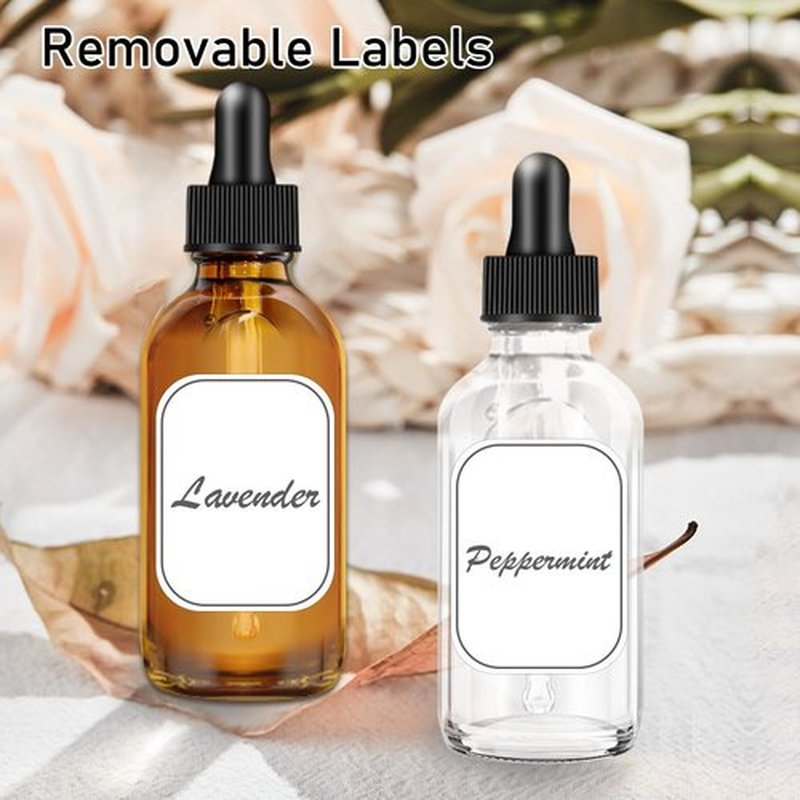 Bumobum 2 oz Clear and Amber Bottle, 2 pack Glass Dropper Bottles for Essential Oils Bottles with Funnel, Labels and Measured Dropper - Leakproof Lap dispensing Bottles