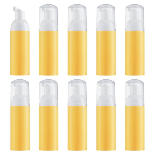 Tekson 10PCS Soap Foam Bottle (2 oz), Empty Travel Foaming Lash Shampoo for Cleanser, Dispenser (Yellow Pump)