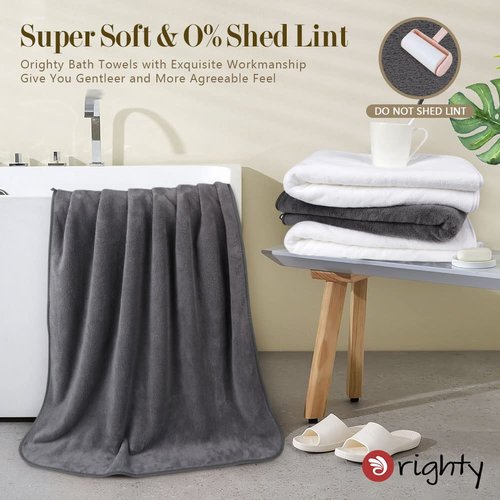 Orighty Bath Towels Pack of 4(27’’ x 54’’) - Soft Feel Bath Towel Sets, Highly Absorbent Microfiber Towels for Body, Quick Drying, Microfiber Bath Towels for Sport, Yoga, SPA, Fitness - Grey
