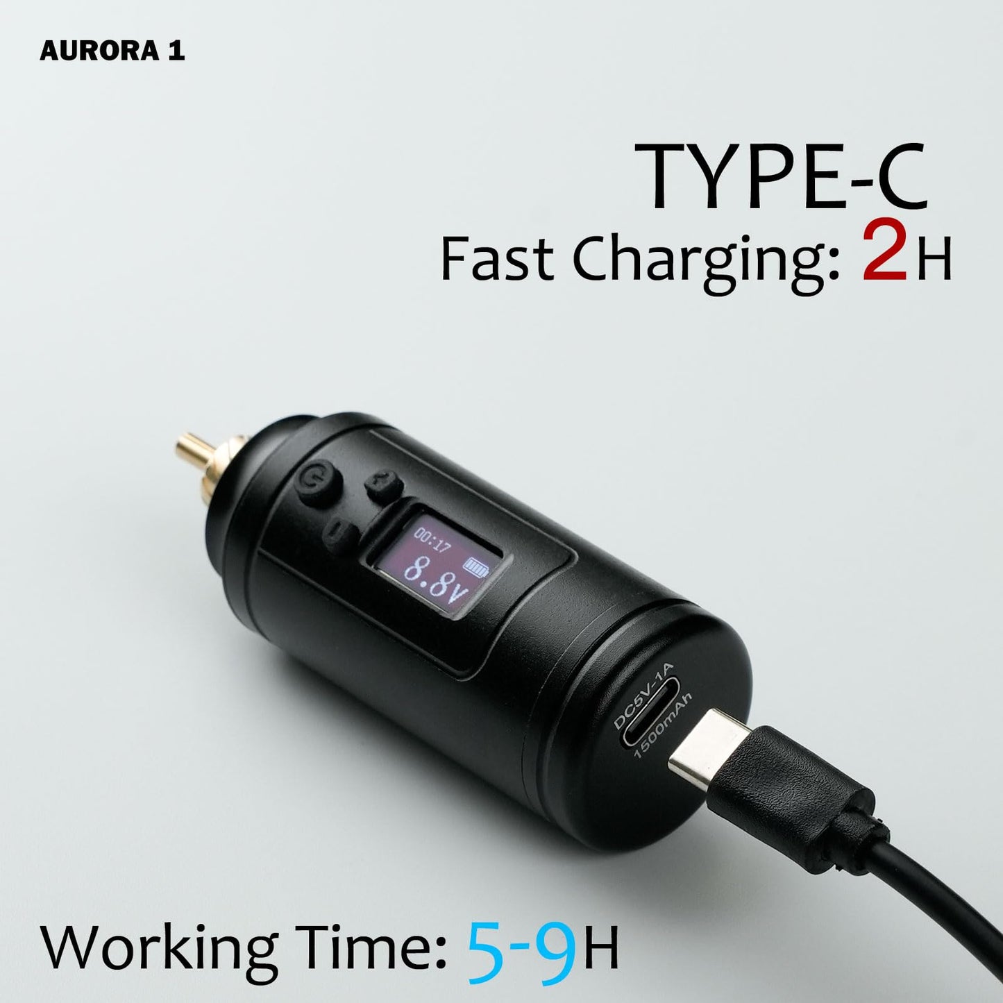 Dragoart Aurora-1 1500mAh Tattoo Battery for Wireless Tattoo Gun 4V-12V, OLED Screen Timer Display Screen Mirroring, Lightweight Tattoo Power Supply for Wireless Tattoo Gun Tattoo Machine, RCA Red