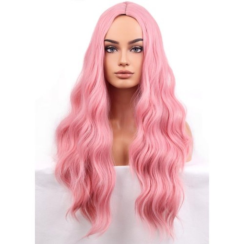 BERON Pink Wigs Long Wavy Wig for Women Costume Curly Light Color Girls Heat Resistant Synthetic Hair Wigs for Cosplay Party or Daily Used