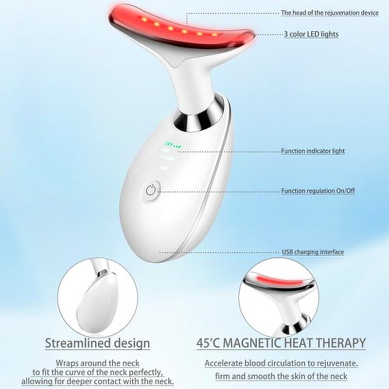 JURP Face and Neck Massager, 3 Color Led Face Neck Massager, Multifunctional Facial Skin Care Tool, Ideal for Home Skin Care