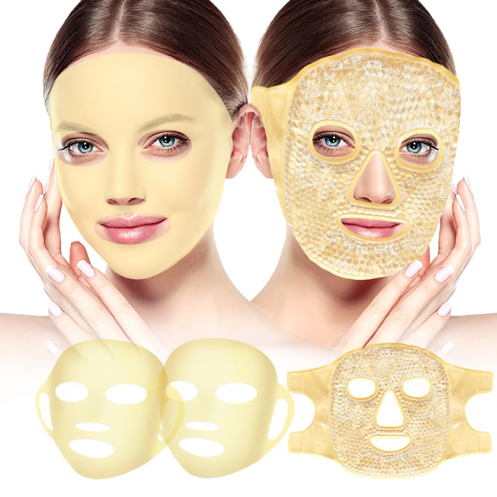 my novel things Face Ice Pack and 2 Packs Silicone Face Mask Cover, Full Facial Frozen Masks Hot Cold Face Compress Reusable Skin Care Gift for Women Puffiness Swelling Relief Beauty Spa Essentials