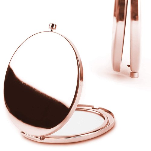 Dynippy Compact Mirror Rose Gold Makeup Mirror Folding Mini Pocket Mirror Portable Hand Mirror Double-Sided 2 x 1x Magnification for Woman Girls (A-Pink Marble)