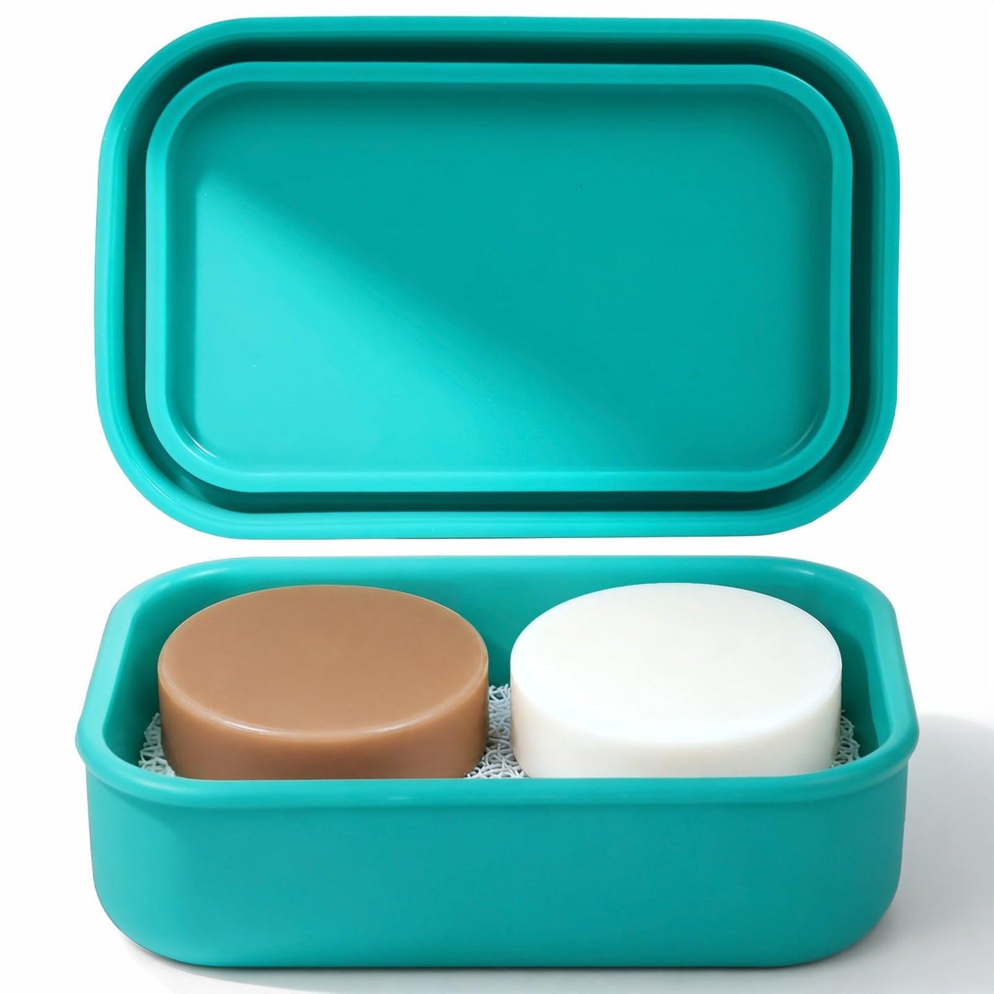 AIMAIAIMAI Silicone Shampoo Bar Travel Case with Drain Pad – Leak Proof Bar Soap Travel Case for 2 Bars, Shampoo & Conditioner Bar Holder for Camping, Gym | 1 Pack, Green