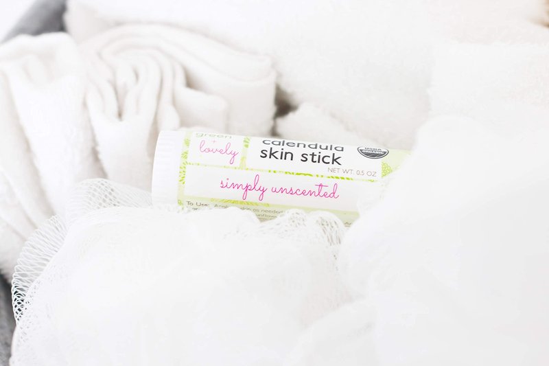Green + Lovely Calendula Skin Stick Organic Lotion Sticks Moisturizing Balm Ointment Salve Multipurpose Hand Cream Body Bar, 0.5 oz., Simply Unscented (1 Tube)