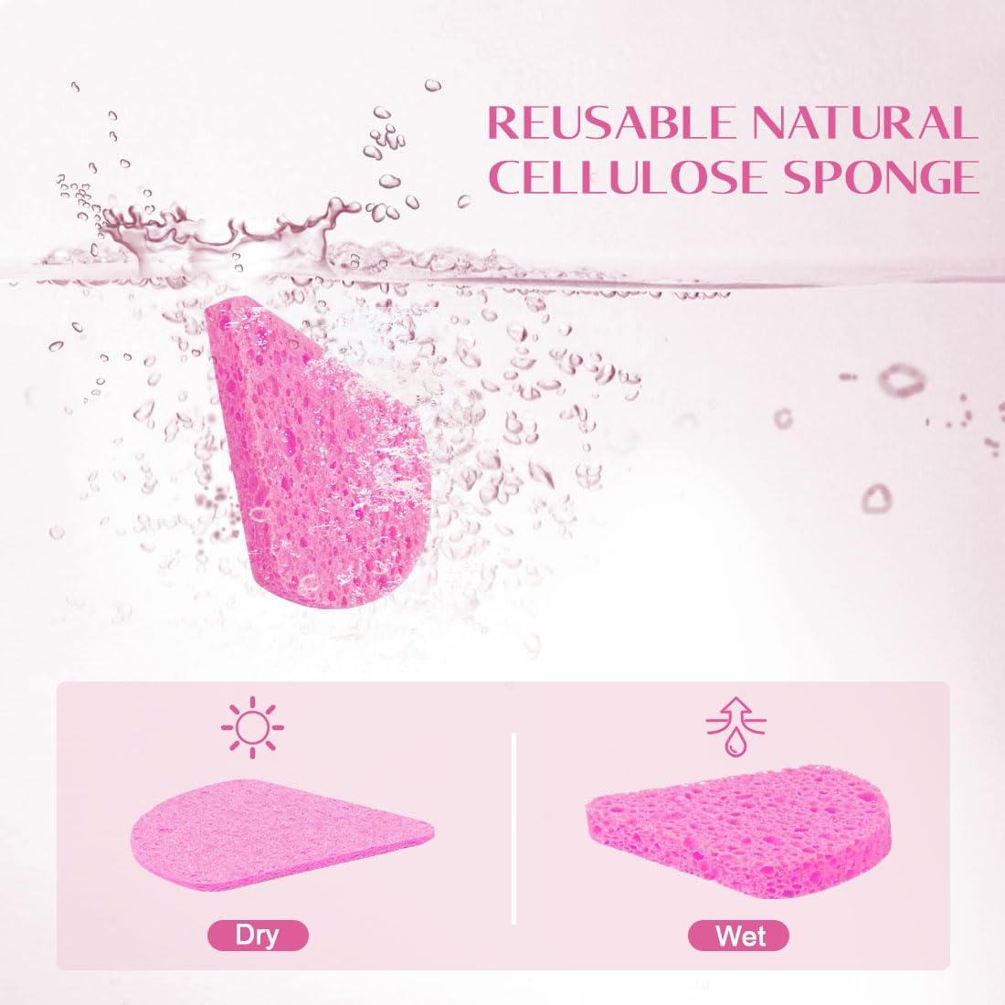 UNIMADE 120-Count Compressed Facial Sponges, Face Sponges for Cleansing, 100% Natural Cellulose Cosmetic Spa Scrub for Makeup Removal, Exfoliating Mask, Skin Massage - Pink