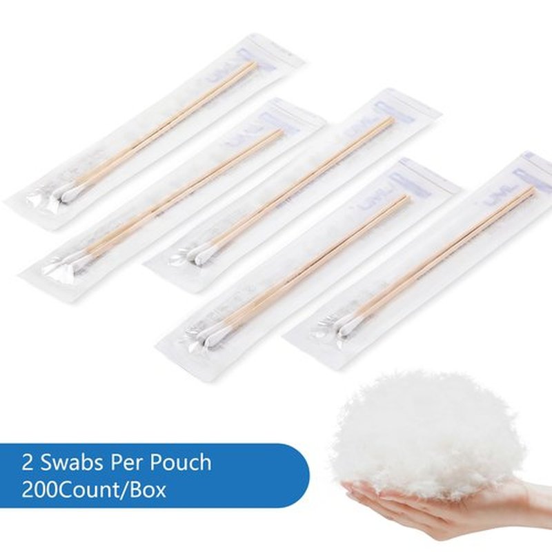 JMU 6 Inch Sterile Cotton Tipped Applicators, 200 Count Long Cotton Swabs, Wood Shaft Medical Swabs