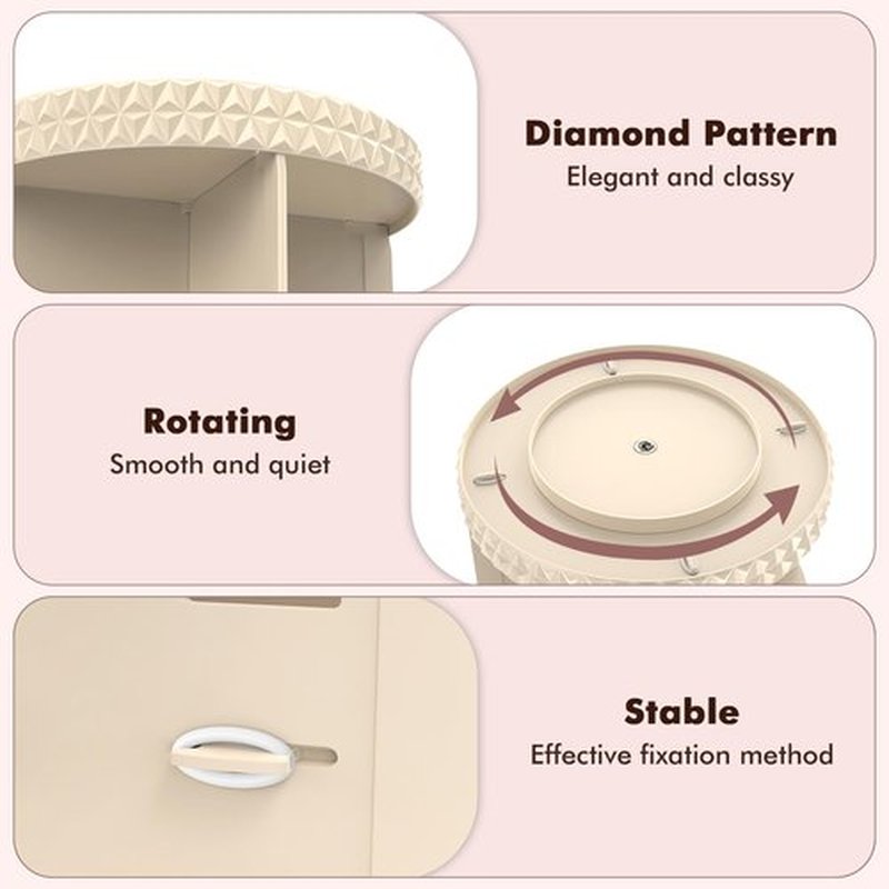 Rosoenvi Rotating Makeup Organizer, 360° Spinning Skincare Organizers, Adjustable Layer Cosmetic Storage Lazy Susan Makeup Organizers for Dresser Bathroom, Large, Beige