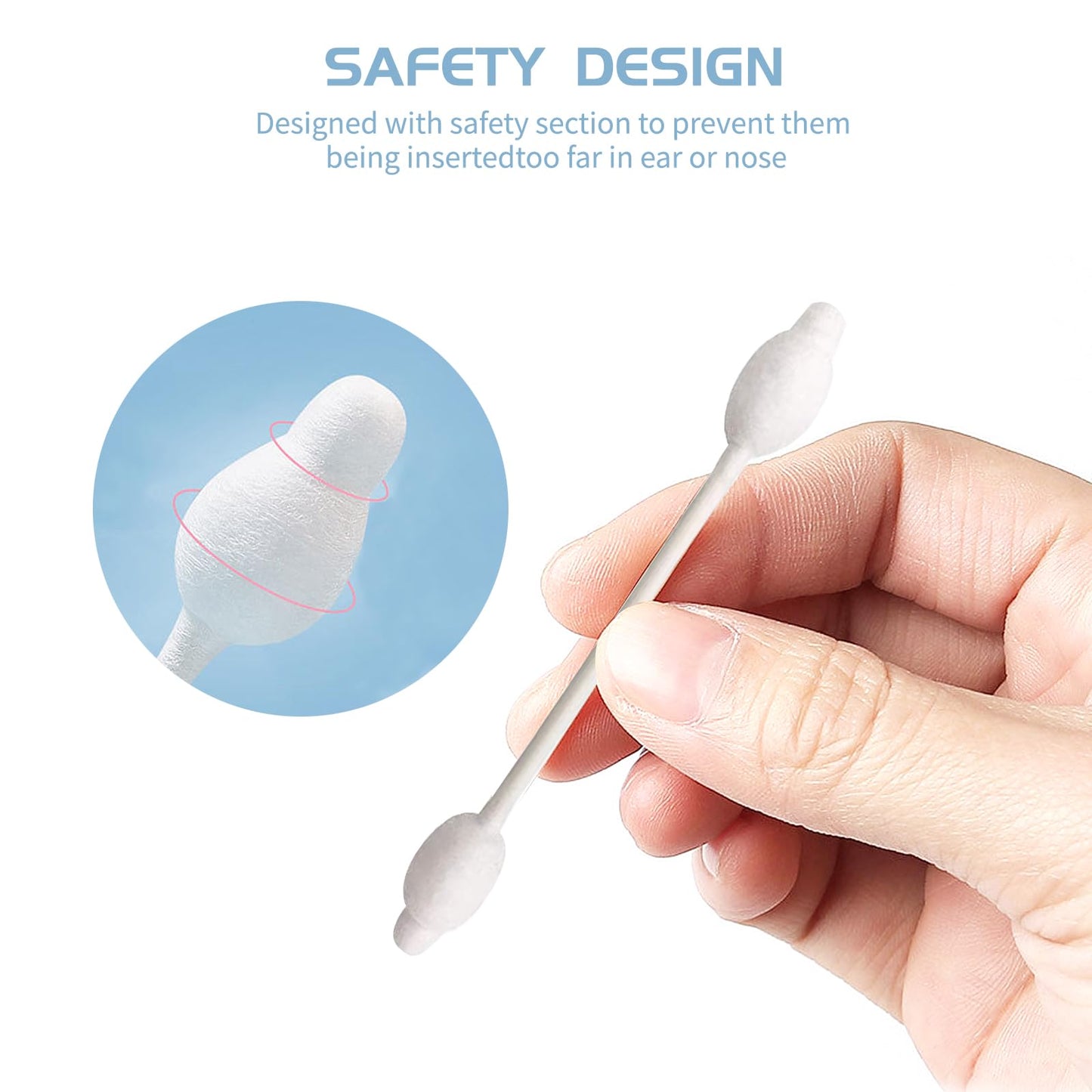 Kids Safety Cotton Swabs with Large Tips for Newborn, Babies,Infants, Kids, Children Baby Cotton Buds with Paper Stick (4 Packs 224 Pcs Total)