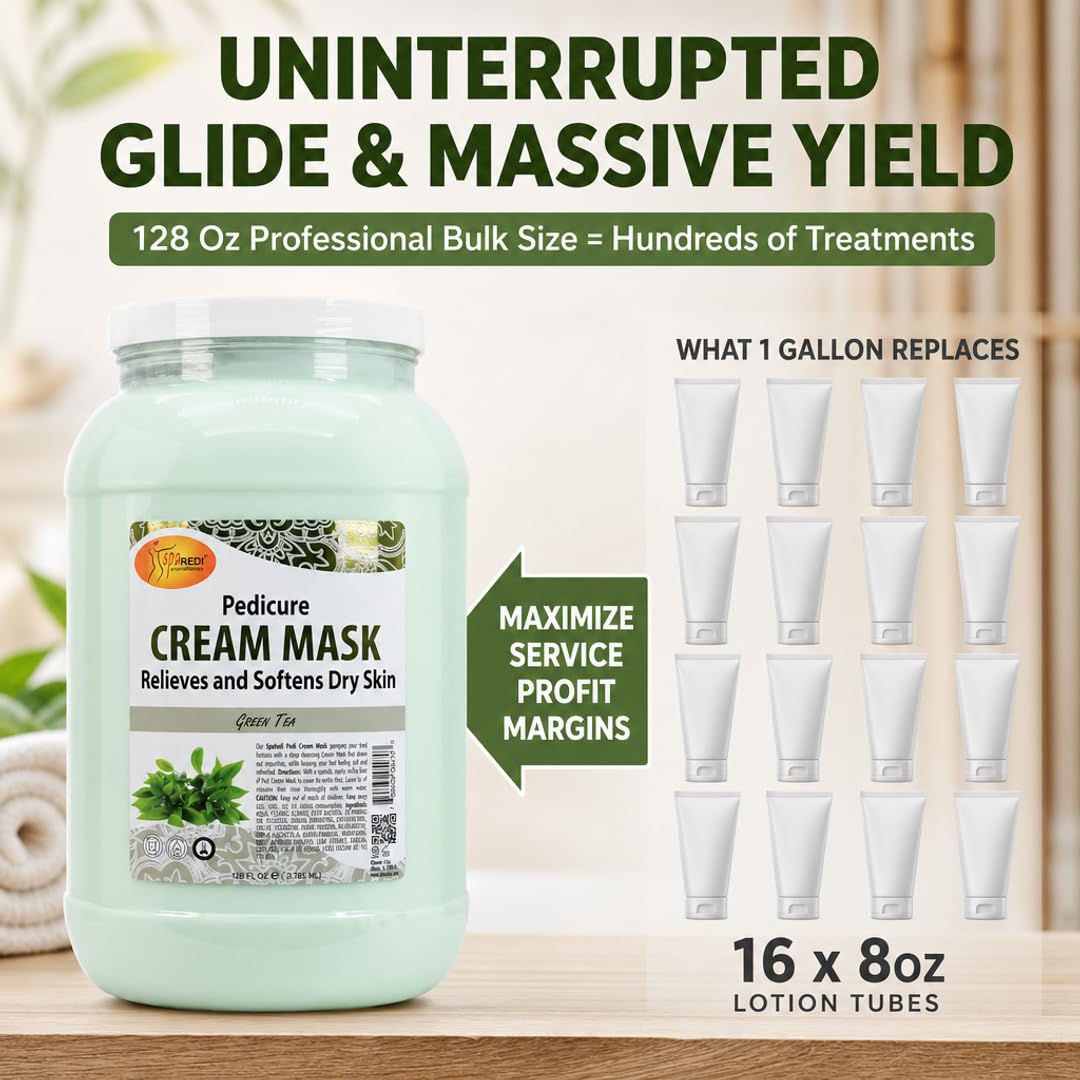 SPA REDI Green Tea Pedicure Mask – Hyaluronic Acid & Comfrey Extract Foot Mask for Cracked Heels & Dry Skin | Paraben-Free, Sulfate-Free, Cruelty-Free | Professional & At-Home Use | 128 oz