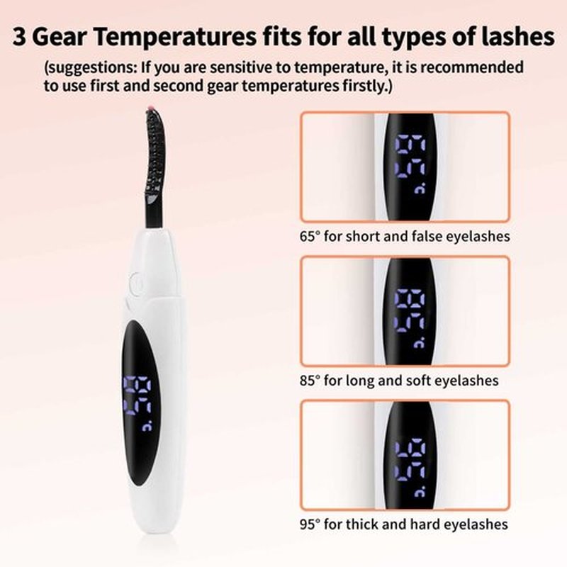EYECURL Heated Lash Curler, Heated Eyelash Curler, Intelligent Power Off Rechargeable Electric Eyelash Curler Heated Quickly by Steel Wire for 24 Hs Long Lasting Natural Makeup - White